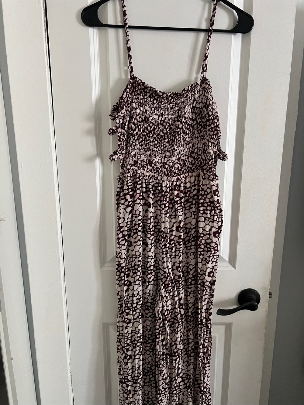 Sleeveless Printed Maxi Jumpsuit in Mauve and Cream
